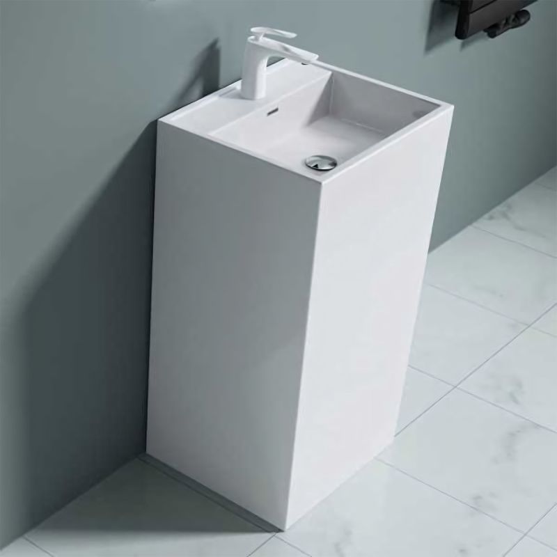 Lavoar stativ EGO 34, Alb, lucios, 50x42x90 cm, montaj podea, compozit marmura, cu gaura baterie si preaplin