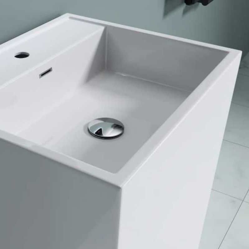 Lavoar stativ EGO 34, Alb, lucios, 50x42x90 cm, montaj podea, compozit marmura, cu gaura baterie si preaplin
