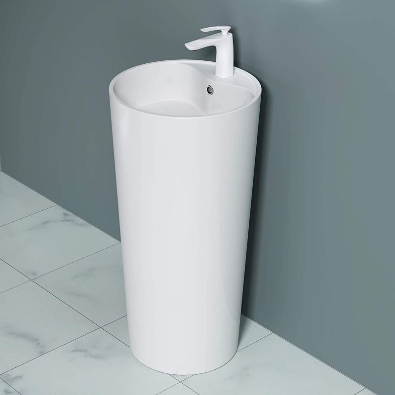 Lavoar stativ EGO 35, Alb, lucios, 44.5x44.5x90 cm, montaj podea, compozit marmura, cu gaura de baterie si preaplin