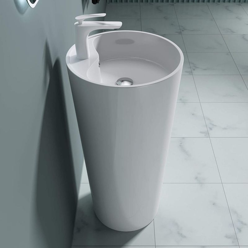 Lavoar stativ EGO 35, Alb, lucios, 44.5x44.5x90 cm, montaj podea, compozit marmura, cu gaura de baterie si preaplin