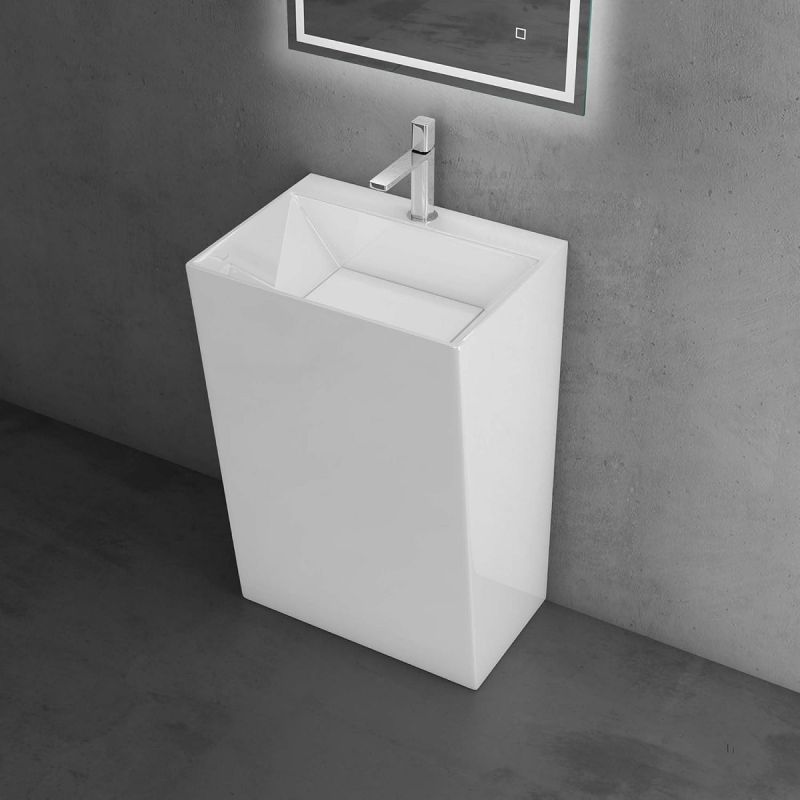 Lavoar stativ EGO 40, Alb Lucios, 55x42x85 cm, montaj pe podea, compozit de marmura, cu gaura baterie