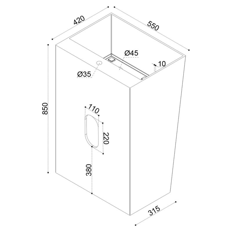 Lavoar stativ EGO 40, Alb Lucios, 55x42x85 cm, montaj pe podea, compozit de marmura, cu gaura baterie