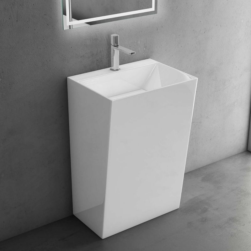 Lavoar stativ EGO 40, Resigilat, Alb Lucios, 55x42x85 cm, montaj pe podea, compozit de marmura, cu gaura baterie