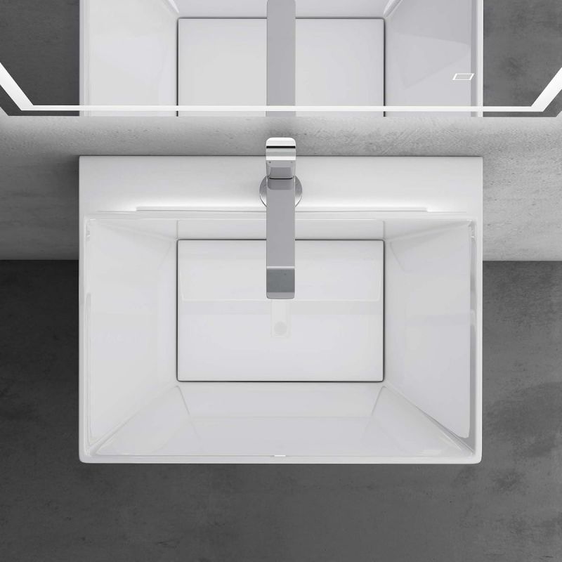 Lavoar stativ EGO 40, Resigilat, Alb Lucios, 55x42x85 cm, montaj pe podea, compozit de marmura, cu gaura baterie