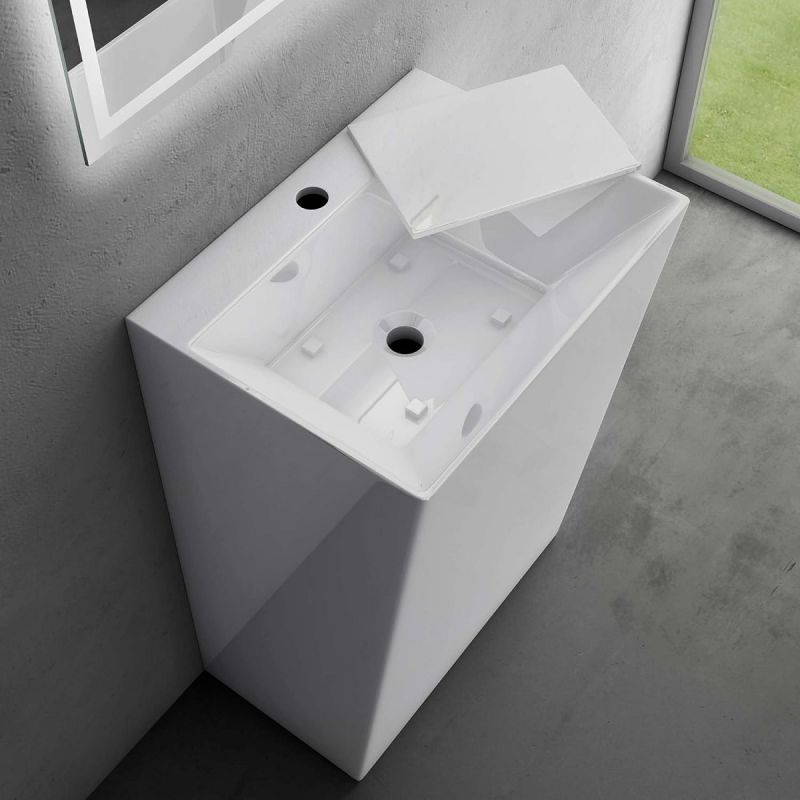 Lavoar stativ EGO 40, Resigilat, Alb Lucios, 55x42x85 cm, montaj pe podea, compozit de marmura, cu gaura baterie