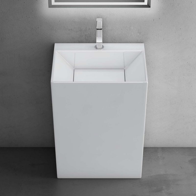 Lavoar stativ EGO 40, Resigilat, Alb Lucios, 55x42x85 cm, montaj pe podea, compozit de marmura, cu gaura baterie