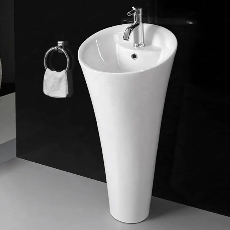 Lavoar stativ EGO David, Alb, 45x87 cm,cu gaura de baterie, montaj pe podea, ceramica sanitara