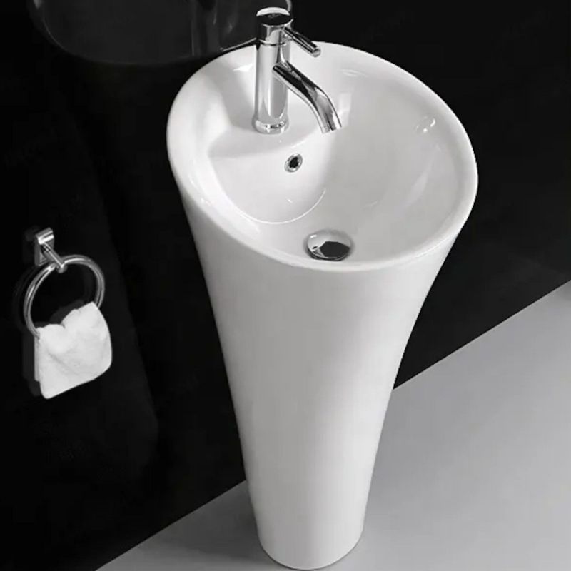 Lavoar stativ EGO David, Alb, 45x87 cm,cu gaura de baterie, montaj pe podea, ceramica sanitara