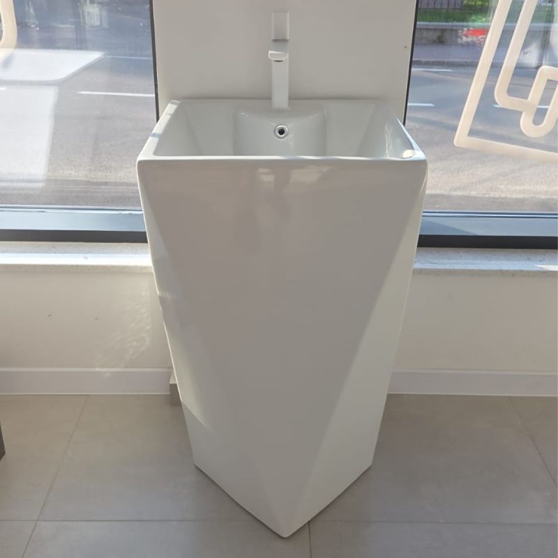 Lavoar stativ Enrico, Alb, cu gaura de baterie, 47x47x83 cm, montaj pe podea, ceramica sanitara