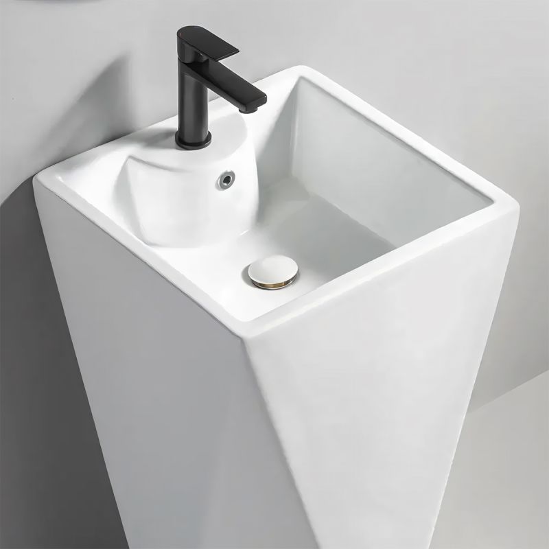 Lavoar stativ Enrico, Alb, cu gaura de baterie, 47x47x83 cm, montaj pe podea, ceramica sanitara