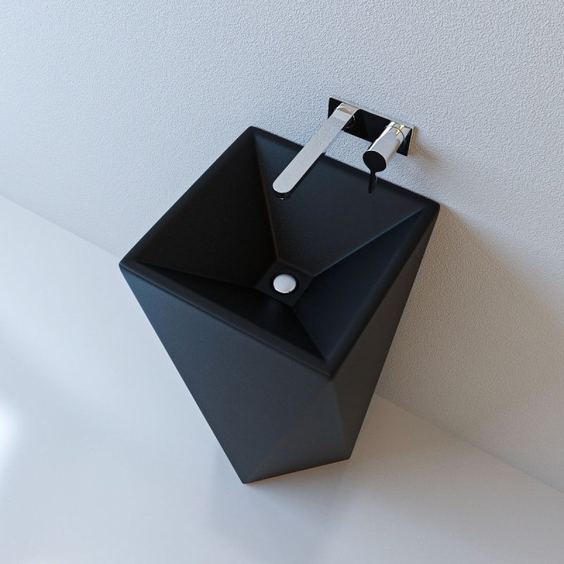 Lavoar stativ Enrico, Negru Mat, Power Colour, 47x47x83 cm, montaj pe podea, ceramica sanitara