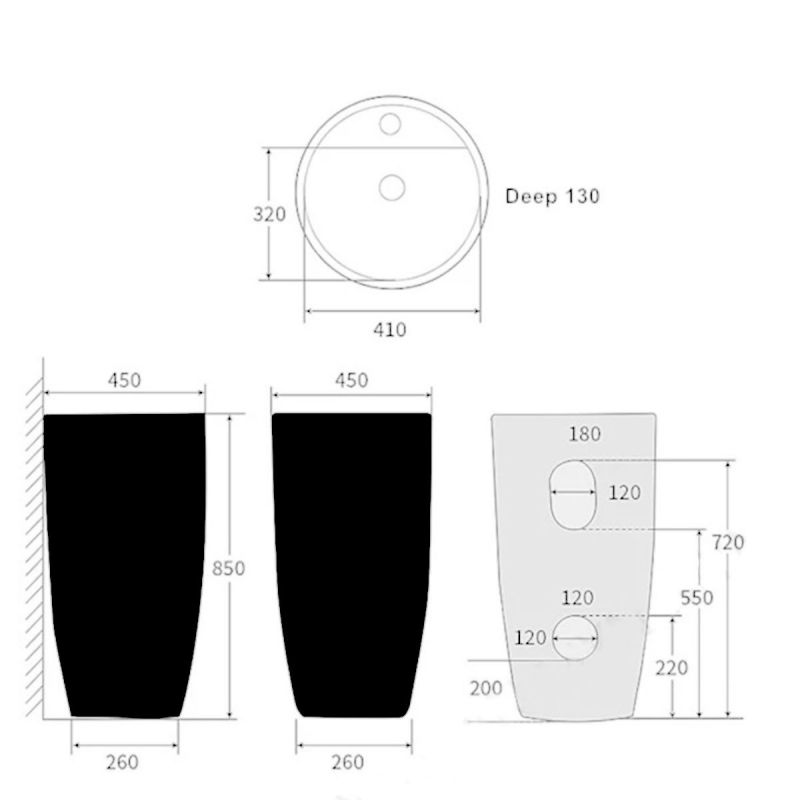Lavoar stativ Fida, Negru exterior si Alb interior, 45x45x85 cm, montaj pe podea, ceramica sanitara