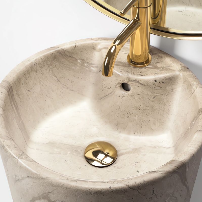 Lavoar stativ, finisaj piatra naturala, 39x39x82 cm, montaj pe podea, ceramica sanitara, Lucia Stone