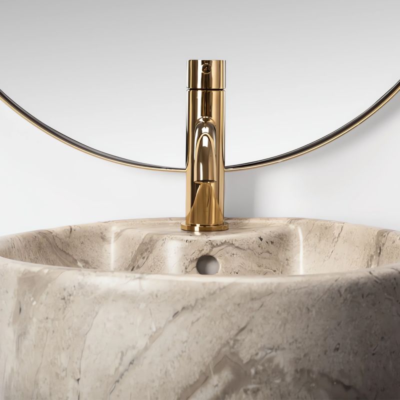 Lavoar stativ, finisaj piatra naturala, 39x39x82 cm, montaj pe podea, ceramica sanitara, Lucia Stone
