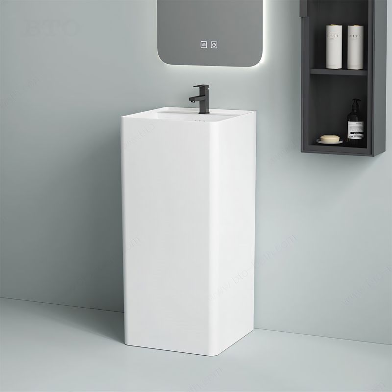 Lavoar stativ, freestanding, Alb Lucios, 45x36x85 cm, cu gaura de baterie, Colona