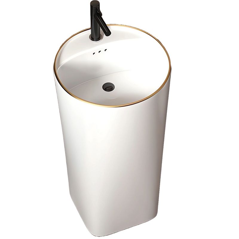 Lavoar stativ, freestanding, Alb Lucios, ceramica sanitara, 45x85 cm, cu gaura baterie, Viena Gold Line
