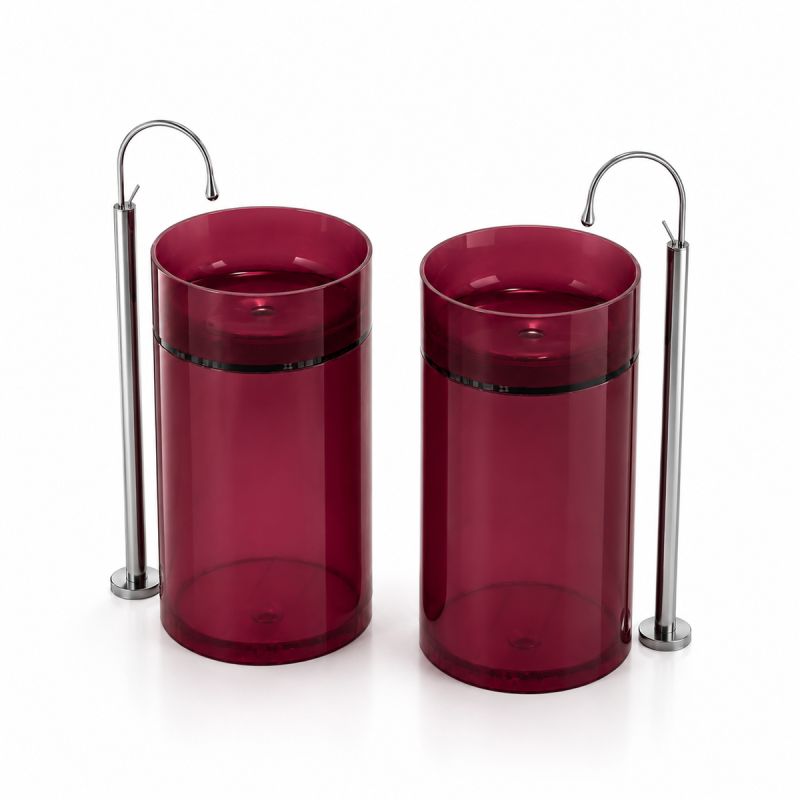 Lavoar stativ, freestanding, CristalMood, culoarea Rosu Visiniu, transparent, 45x45x85 cm, ventil inclus, Sole
