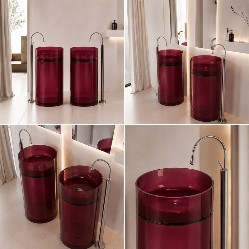 Lavoar stativ, freestanding, CristalMood, culoarea Rosu Visiniu, transparent, 45x45x85 cm, ventil inclus, Sole