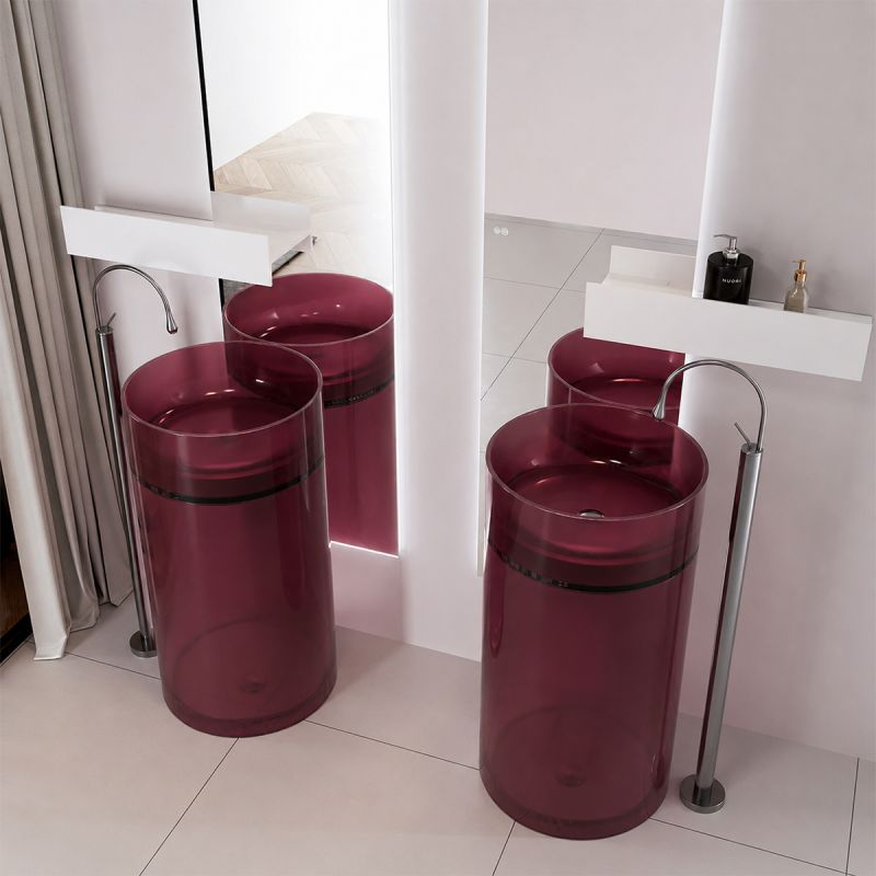 Lavoar stativ, freestanding, CristalMood, culoarea Rosu Visiniu, transparent, 45x45x85 cm, ventil inclus, Sole
