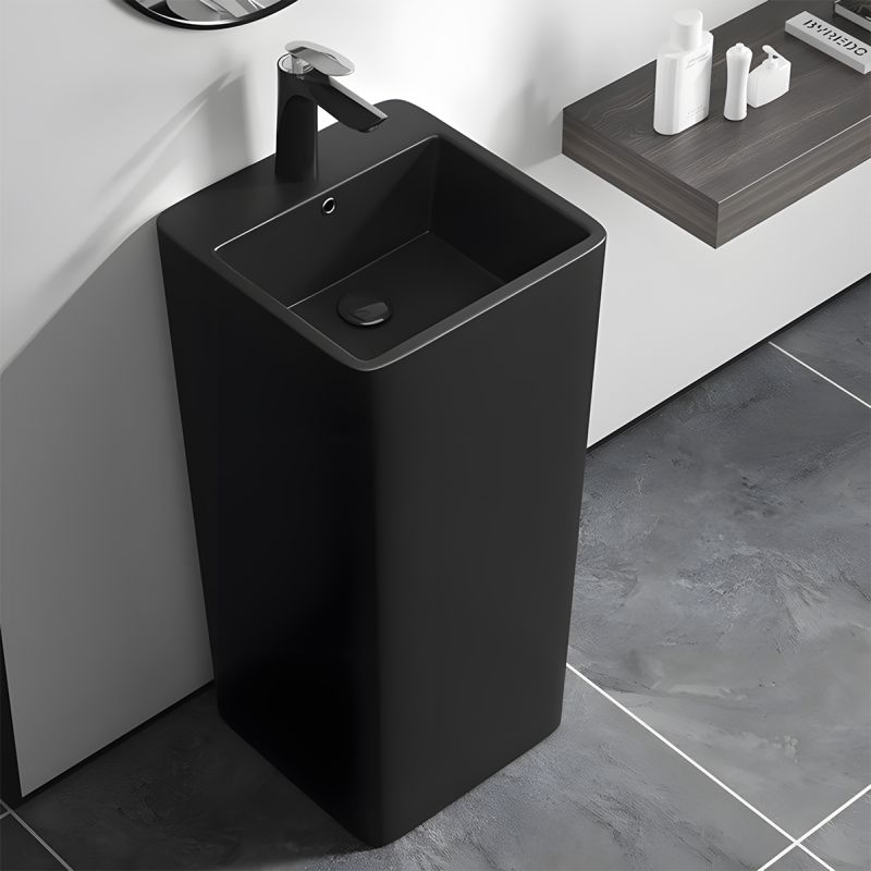 Lavoar stativ freestanding, Negru Mat, Power Color, 40x40x84 cm, cu gaura de baterie, ceramica sanitara, Bufon