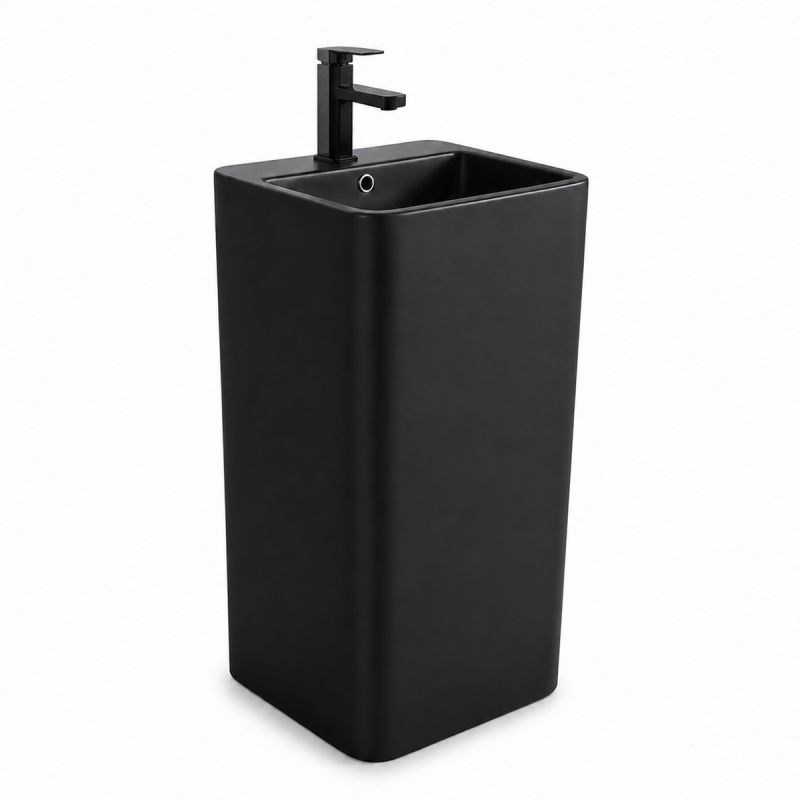 Lavoar stativ freestanding, Negru Mat, Power Color, 40x40x84 cm, cu gaura de baterie, ceramica sanitara, Bufon