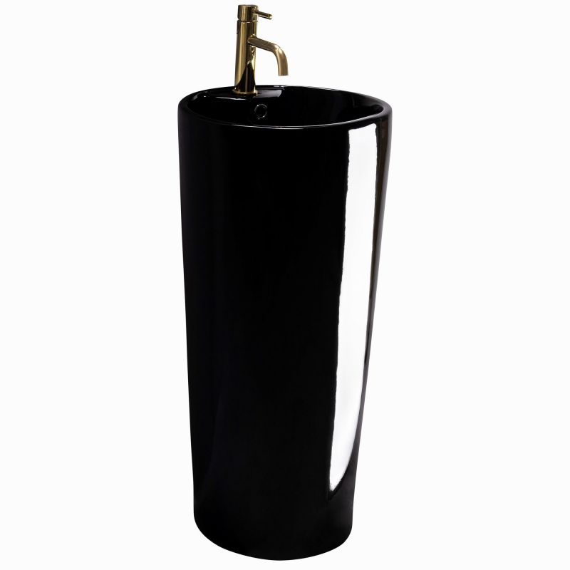 Lavoar stativ frestanding, Negru , 40x40x84 cm, montaj pe podea, cu gaura de baterie, ceramica sanitara, Lucia