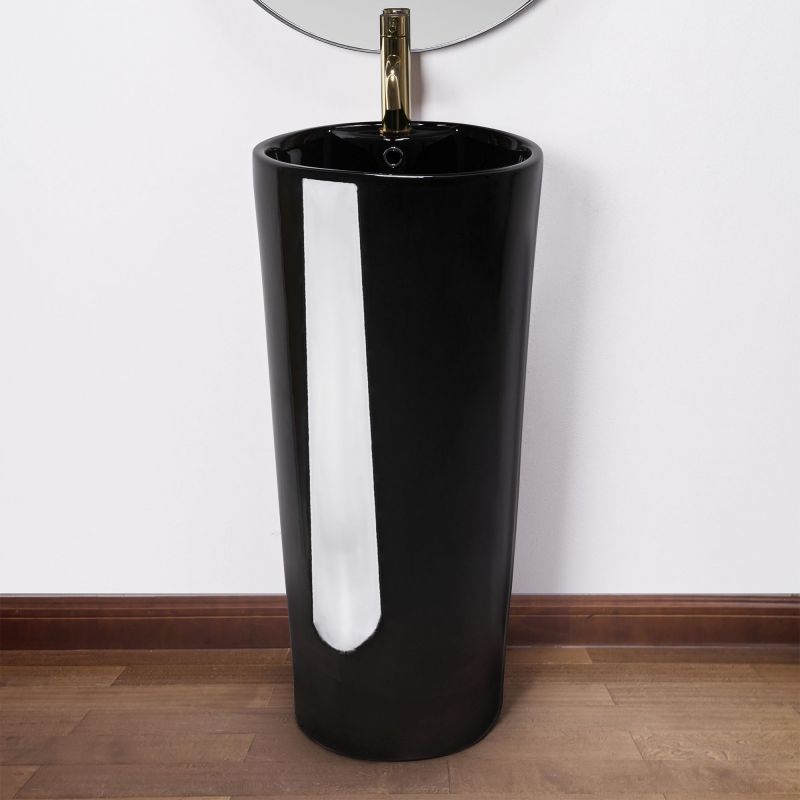 Lavoar stativ frestanding, Negru , 40x40x84 cm, montaj pe podea, cu gaura de baterie, ceramica sanitara, Lucia
