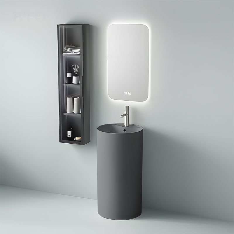 Lavoar stativ, Gri Mat, Power Color, cu gaura de baterie, diametru 45 cm, ceramica sanitara, Modena
