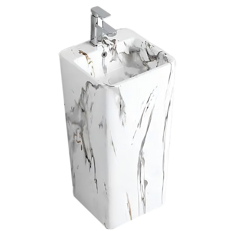 Lavoar stativ Imola Marble, cu gaura de baterie, 40x40x85 cm, montaj pe podea, ceramica sanitara