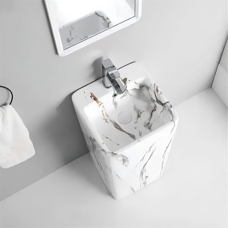 Lavoar stativ Imola Marble, cu gaura de baterie, 40x40x85 cm, montaj pe podea, ceramica sanitara