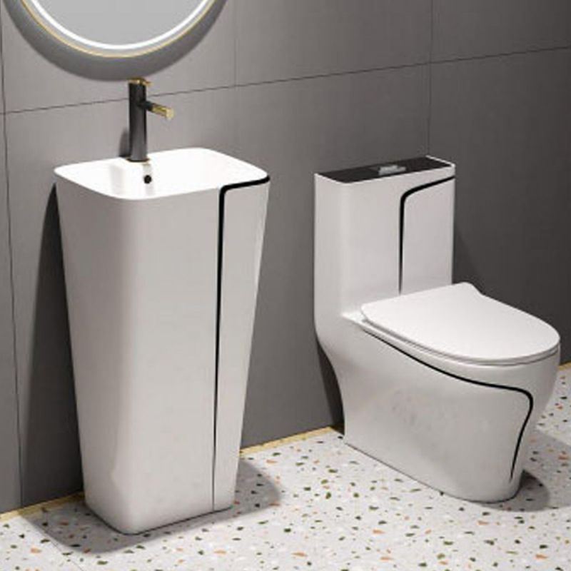 Lavoar stativ Lazio, Alb Lucios Gold Line, 43x36x85 cm, montaj pe podea, cu gaura de baterie, Royalty Line by Ego