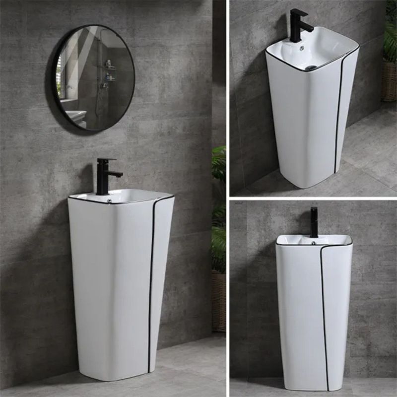 Lavoar stativ Lazio, Alb Lucios Gold Line, 43x36x85 cm, montaj pe podea, cu gaura de baterie, Royalty Line by Ego