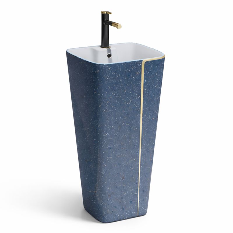 Lavoar stativ Lazio, Albastru Terrazo, 43x36x85 cm, montaj pe podea, cu gaura de baterie