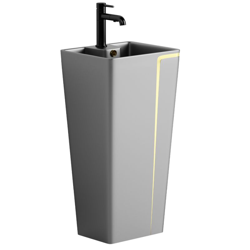 Lavoar stativ Lazio Gun Grey, 43x35x85 cm, montaj pe podea, cu gaura de baterie, ceramica sanitara, Royalty Line by Ego