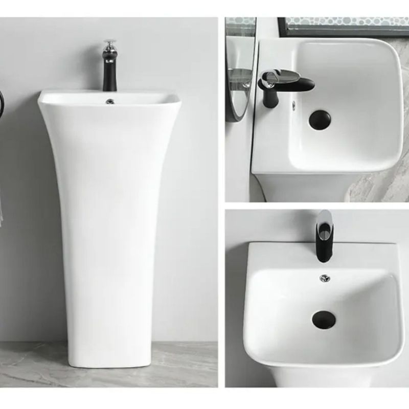 Lavoar stativ Novia, Alb, 45x43x84 cm,cu gaura de baterie, montaj pe podea, ceramica sanitara