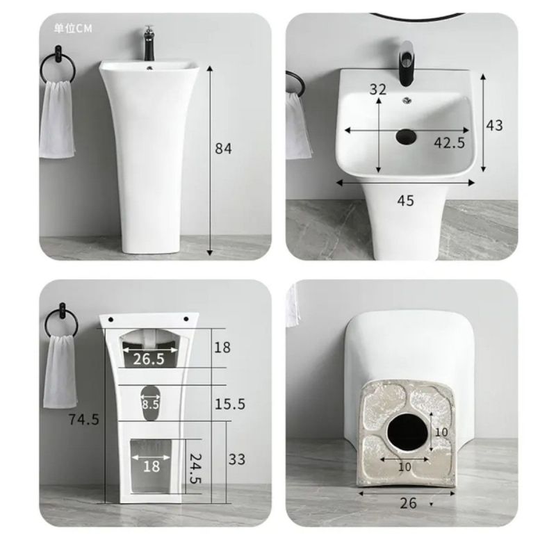 Lavoar stativ Novia, Alb, 45x43x84 cm,cu gaura de baterie, montaj pe podea, ceramica sanitara