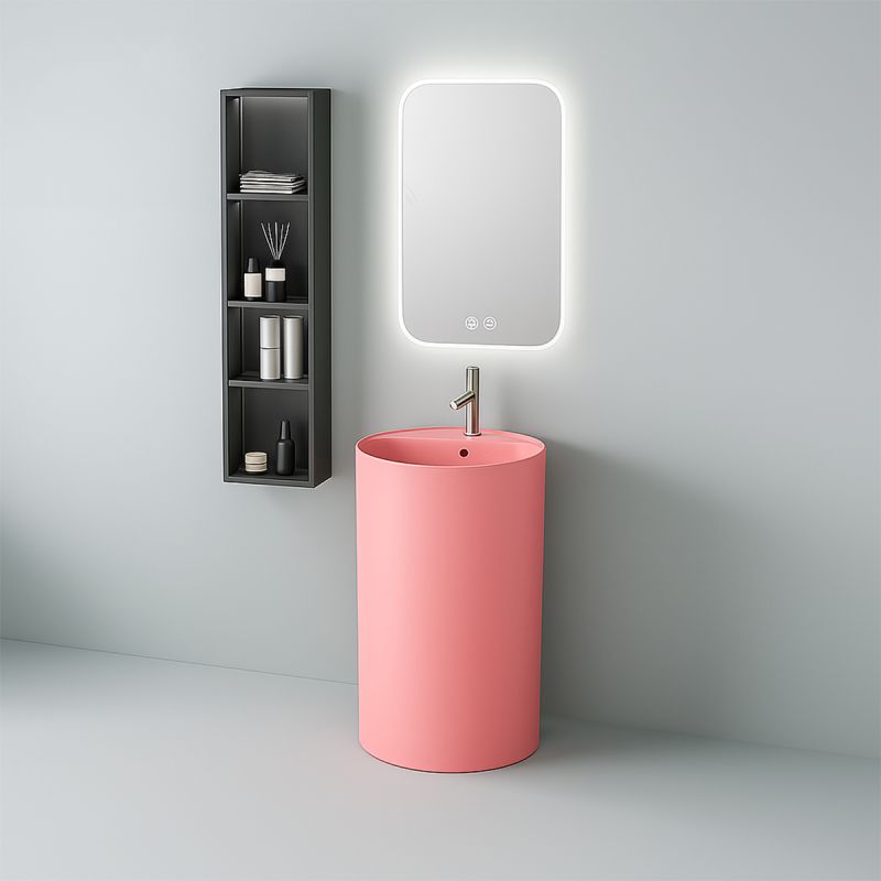 Lavoar stativ, Roz Somon Mat, Power Color, ceramica sanitara, cu gaura de baterie, diametru 45 cm, Modena