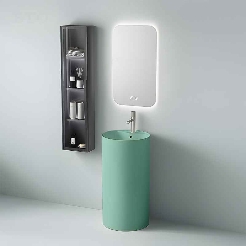 Lavoar stativ, Verde Mint Mat, Power Color, cu gaura de baterie, diametru 45 cm, ceramica sanitara, Modena