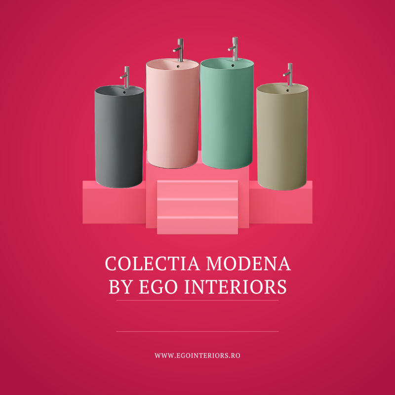 Lavoar stativ, Verde Mint Mat, Power Color, cu gaura de baterie, diametru 45 cm, ceramica sanitara, Modena