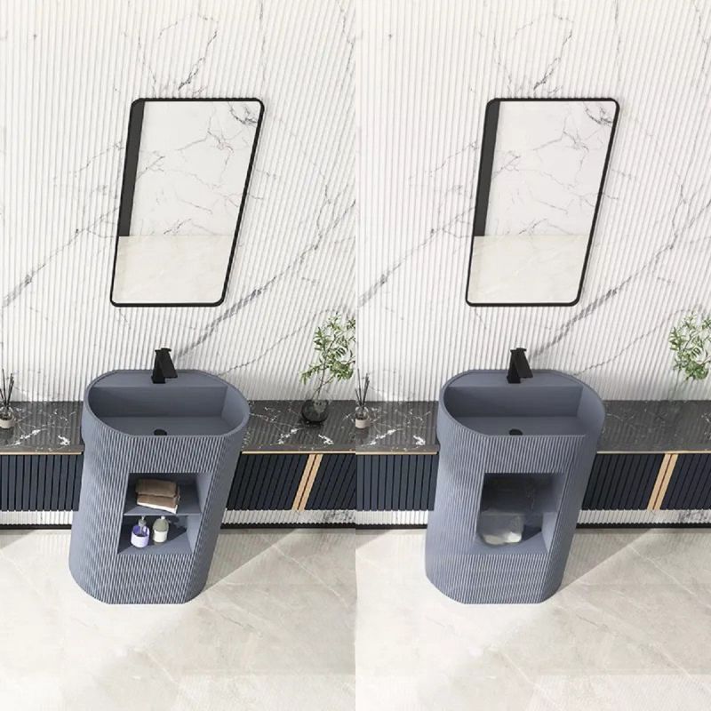 Lavoar stativ Vizini din compozit mineral, 2 spatii de depozitare Gri concrete, 57x40x86 cm, cu gaura de baterie