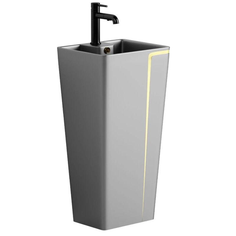 Lavoar stativ,Resigilat, 43x35x85 cm, montaj pe podea, cu gaura de baterie, ceramica sanitara, Lazio Gun Grey