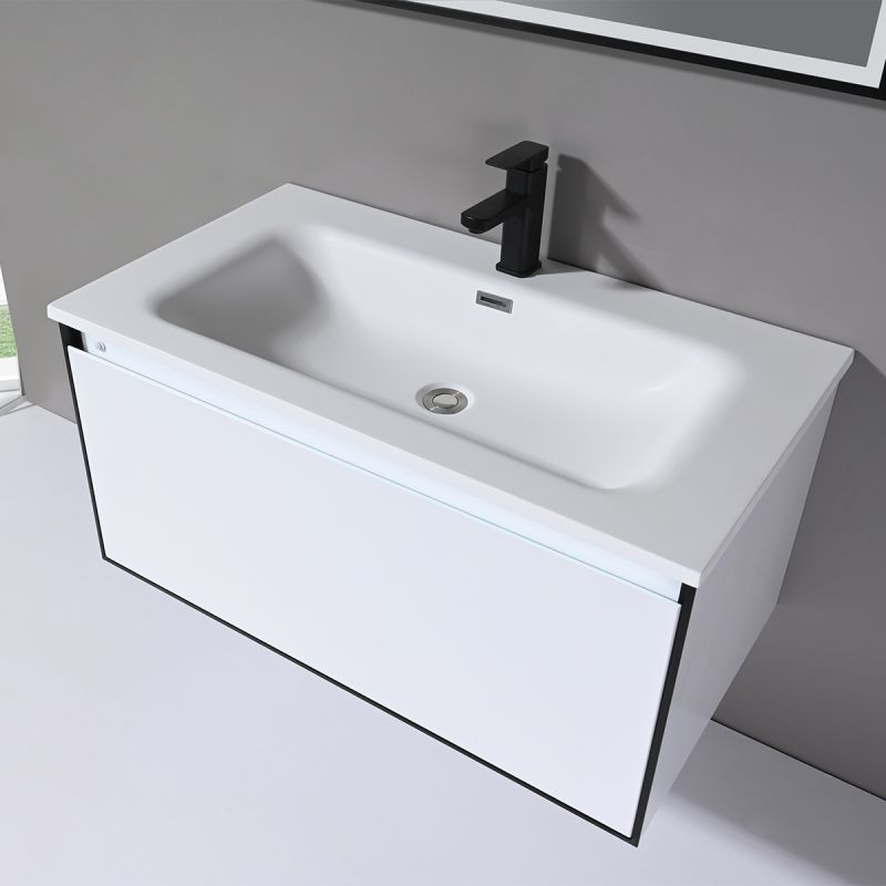 Mobilier baie cu lavoar din compozit corian, iluminare cu banda Led, inchidere Soft Close, dimensiune : 90x52 cm, Halo