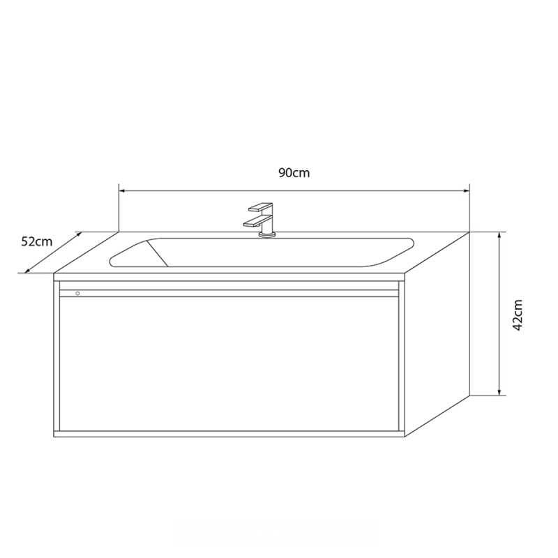 Mobilier baie cu lavoar din compozit corian, iluminare cu banda Led, inchidere Soft Close, dimensiune : 90x52 cm, Halo