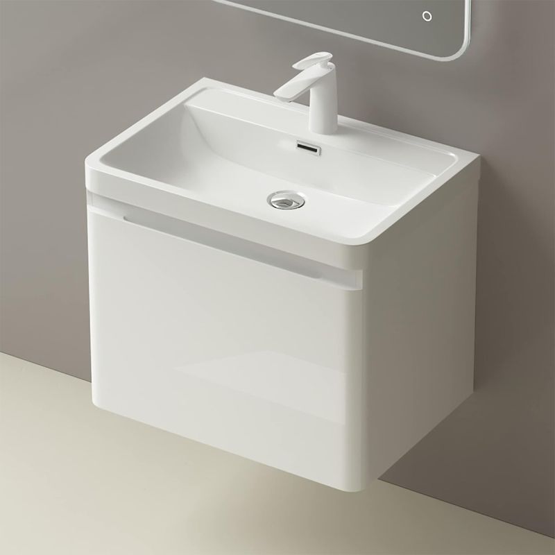 Mobilier baie din Mdf vopsit, lavoar din compozit, inchidere Soft-Close, 60x42x50 cm, Alb Lucios, Verona