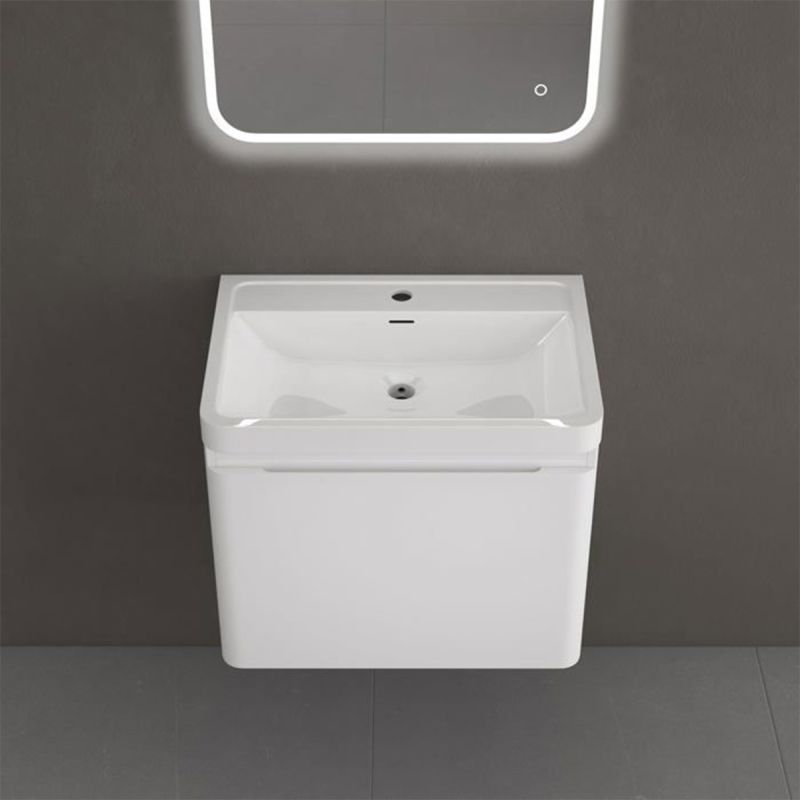 Mobilier baie din Mdf vopsit, lavoar din compozit, inchidere Soft-Close, 60x42x50 cm, Alb Lucios, Verona