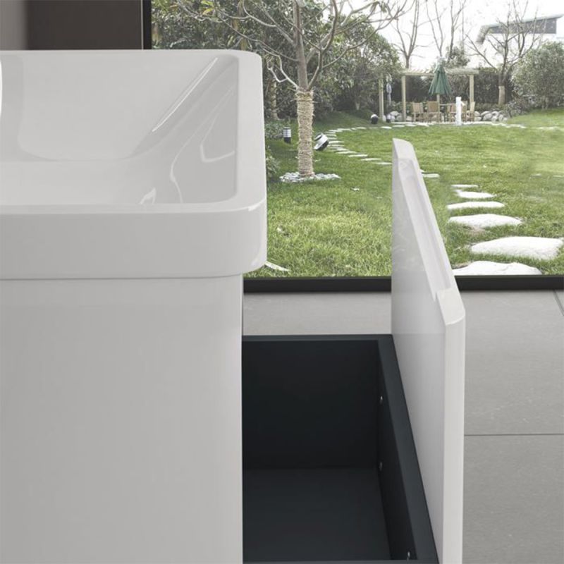 Mobilier baie din Mdf vopsit, lavoar din compozit, inchidere Soft-Close, 60x42x50 cm, Alb Lucios, Verona