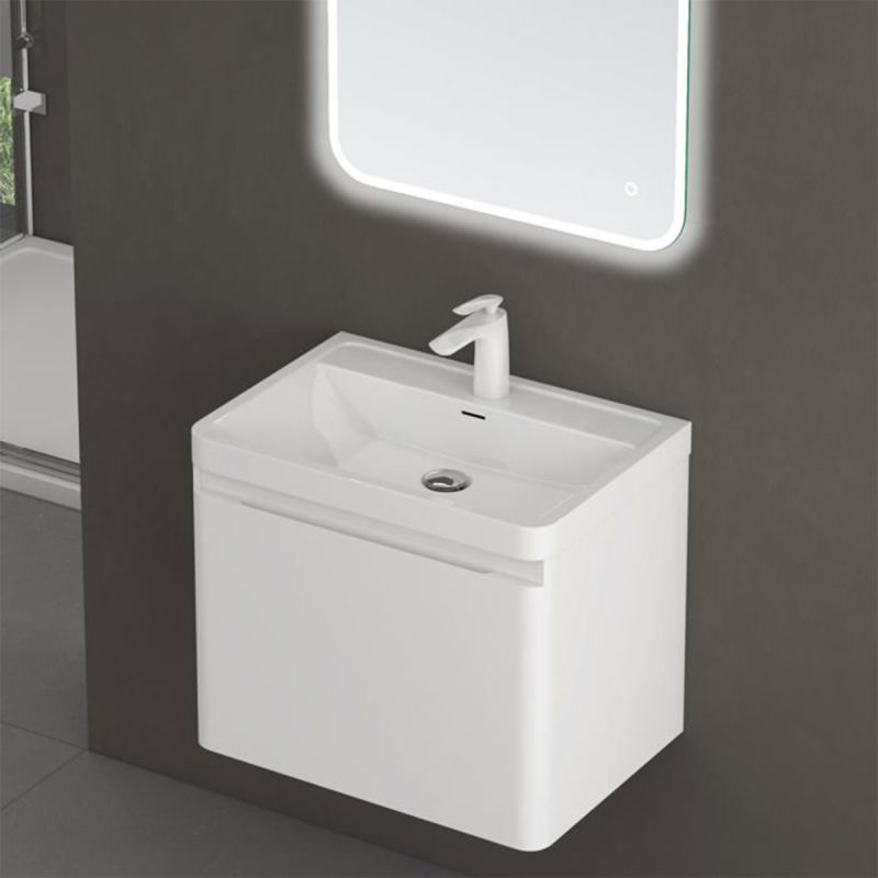 Mobilier baie din Mdf vopsit, lavoar din compozit, inchidere Soft-Close, 60x42x50 cm, Alb Lucios, Verona