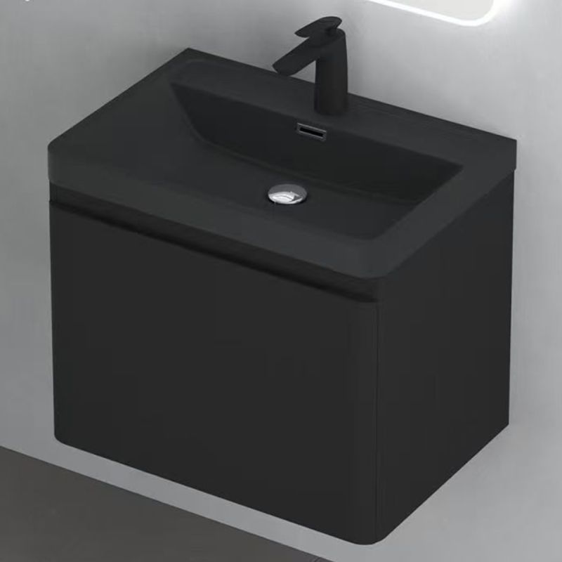 Mobilier baie din Mdf vopsit, lavoar din compozit, inchidere Soft-Close, 60x42x50 cm, Negru Mat, Verona