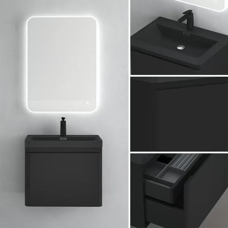 Mobilier baie din Mdf vopsit, lavoar din compozit, inchidere Soft-Close, 60x42x50 cm, Negru Mat, Verona