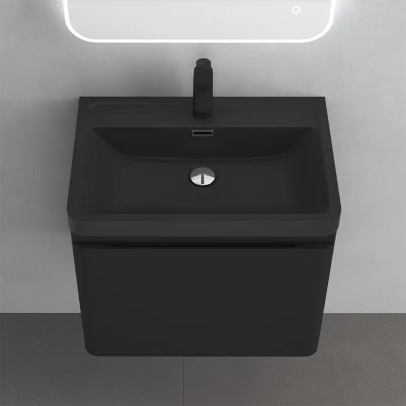 Mobilier baie din Mdf vopsit, lavoar din compozit, inchidere Soft-Close, 60x42x50 cm, Negru Mat, Verona